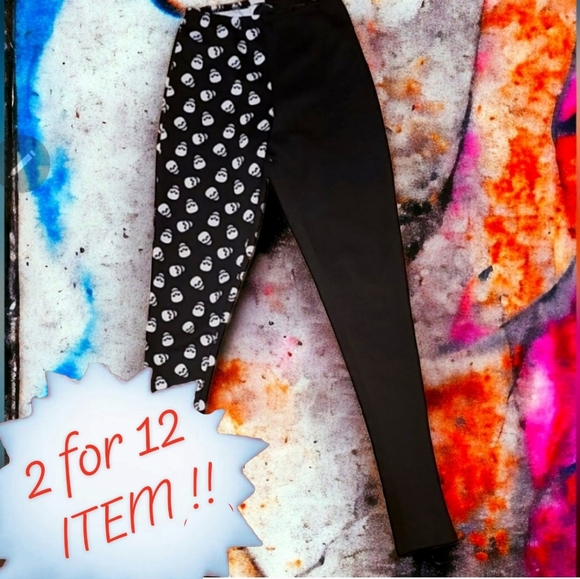 Skull print two tone leggings pre loved - Picture 1 of 4